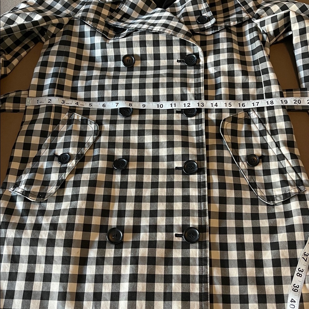 COACH Checkered Gingham Black & Ivory Mid Length Rain / Trench Coat - 6 - Picture 9 of 14